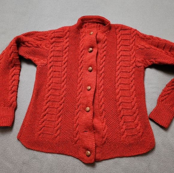 Vintage Sweaters - Hand Knit Cable Knit Wool Cardigan Sweater Cardigan Hand Knit Vtg